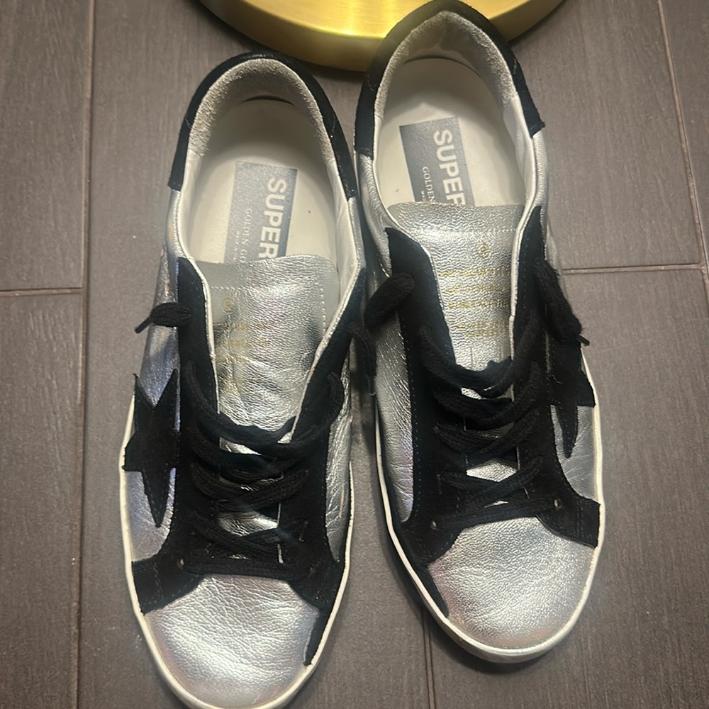 Silver golden goose super star sneakers